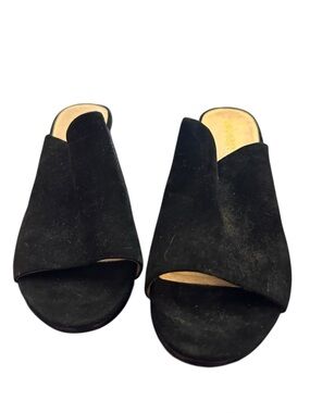 Nine West black  Block Heel Sandal with Clear insert in heel suede size 8